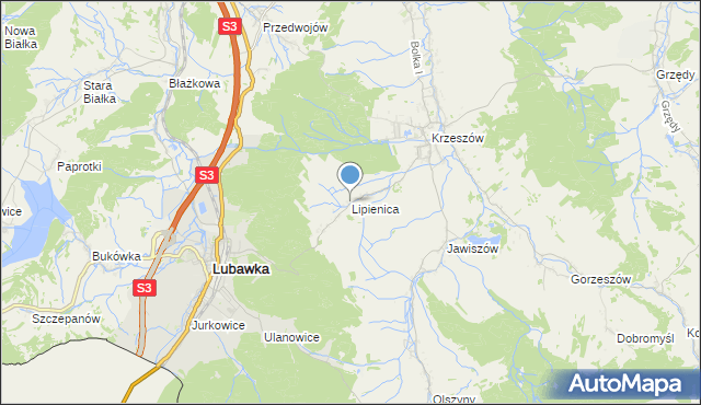 mapa Lipienica, Lipienica gmina Kamienna Góra na mapie Targeo